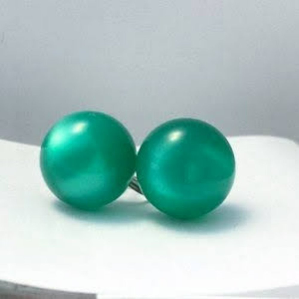Vintage Green Moonglow Lucite Ball on Sterling screw back earrings